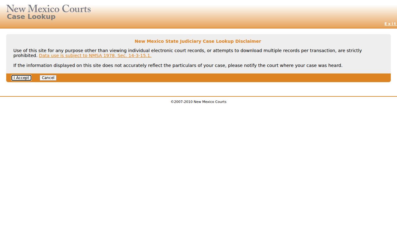 Curry County docket search public Case Lookup entry screen