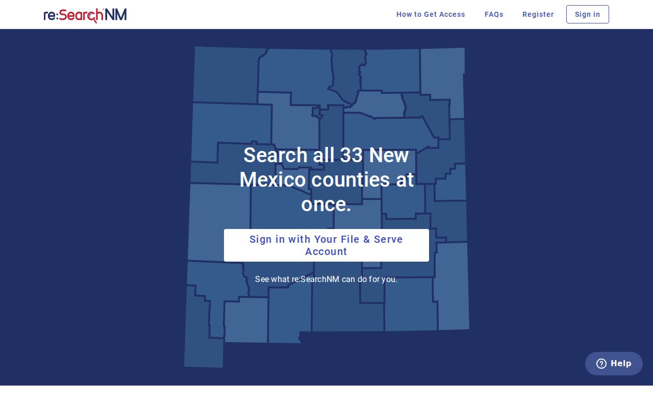 Curry County docket search re:SearchNM registration screen