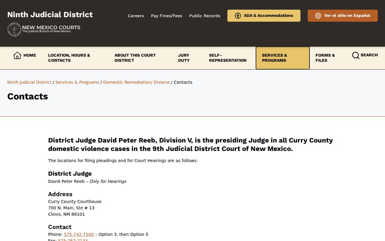 Curry County civil court docket domestic-violence filing intake contact listing