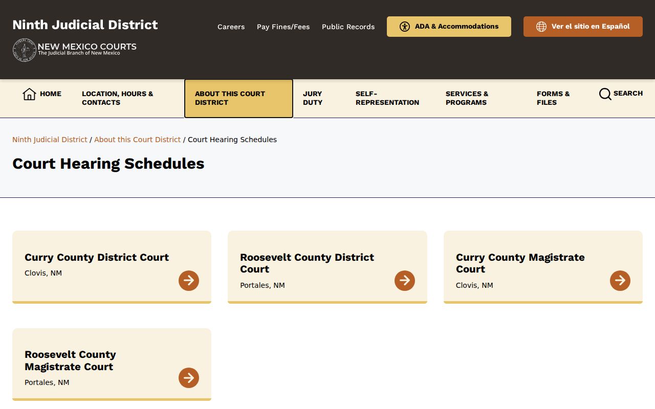 Curry County court calendar docket index