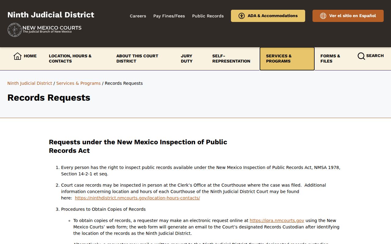 Curry County court records Ninth District request information