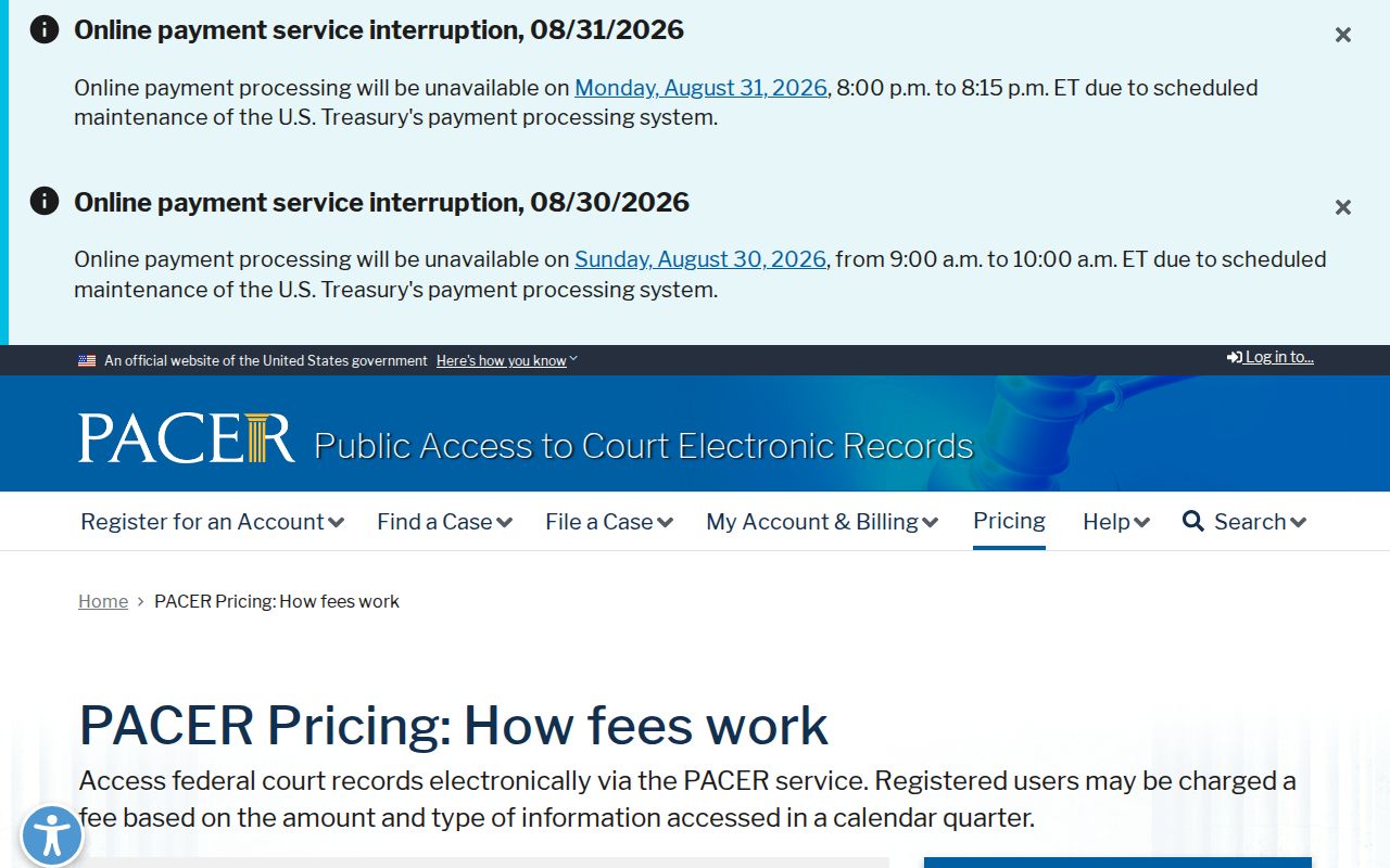 Curry County court records PACER federal fee information