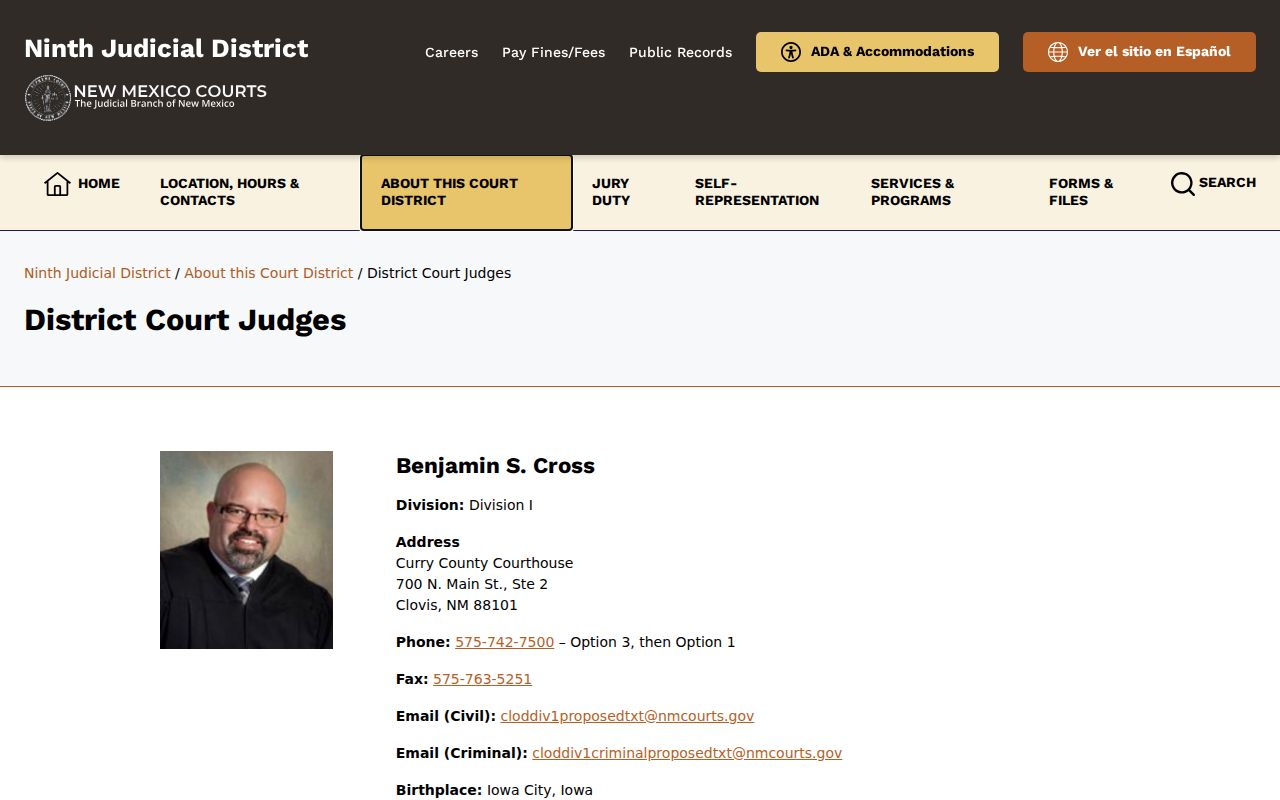 Curry County criminal court docket District Court judges and division listing
