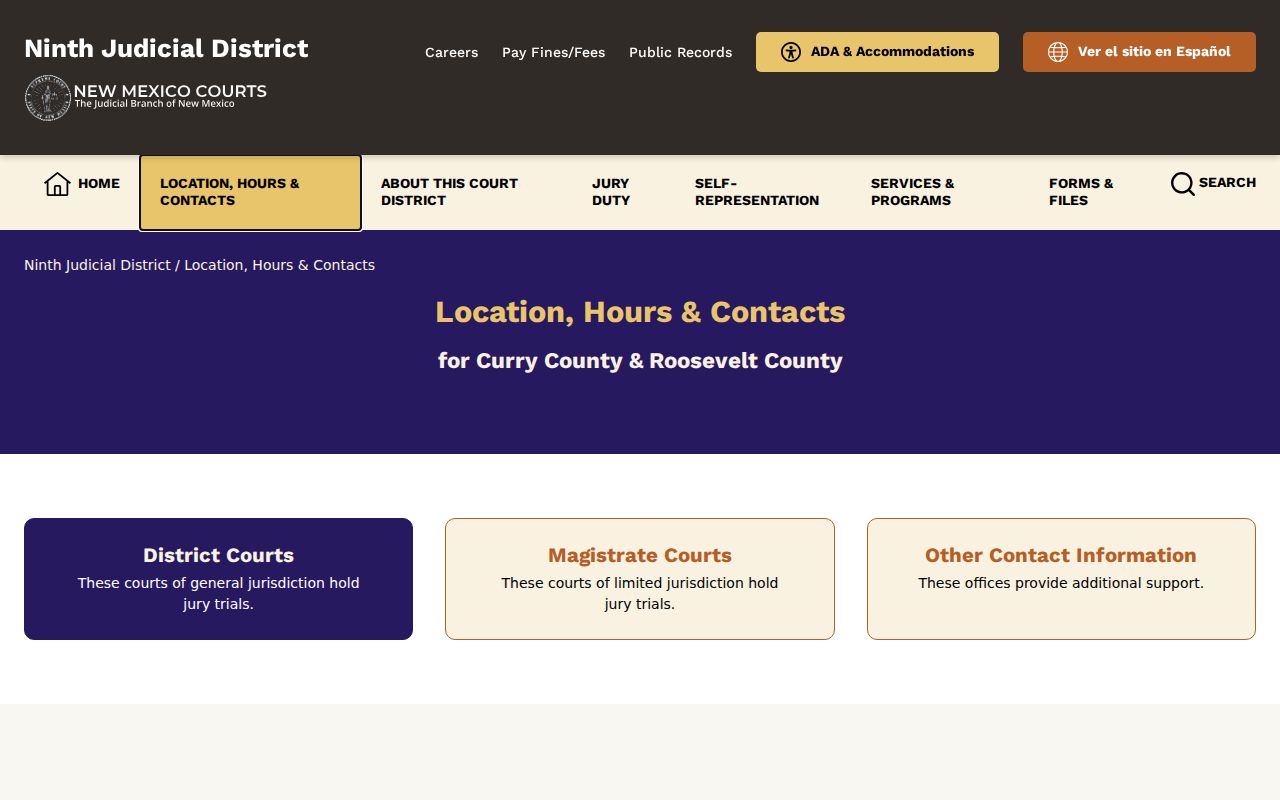Curry County court docket Ninth Judicial District location and contact panel